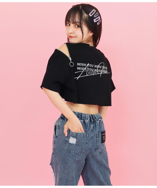 ANAP GiRL(アナップガール)の「クラッシュデニムイージーパンツ(デニムパンツ・キッズ・ライトブルー・S/XS/M)」の4枚目の写真