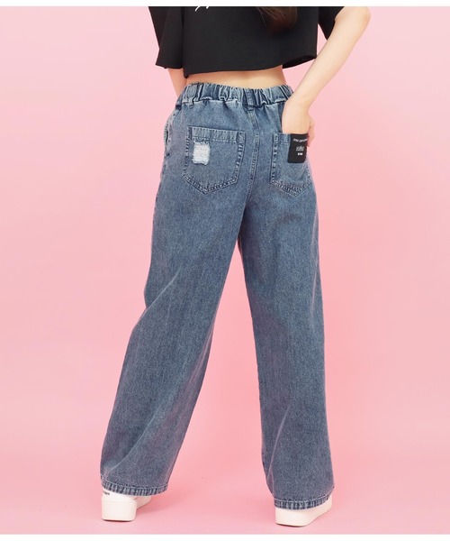 ANAP GiRL(アナップガール)の「クラッシュデニムイージーパンツ(デニムパンツ・キッズ・ライトブルー・S/XS/M)」の3枚目の写真