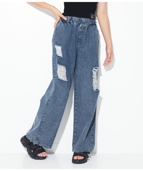 ANAP GiRL(アナップガール)の「クラッシュデニムイージーパンツ(デニムパンツ・キッズ・ライトブルー・S/XS/M)」の16枚目の写真
