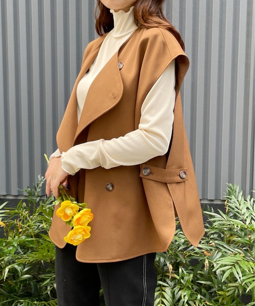 StyleSea（スタイルシー）の「ウールライクフレンチ2WAYベスト（ベスト・レディース・ブラック/アイボリー/キャメル・MEDIUM）」の3枚目の写真