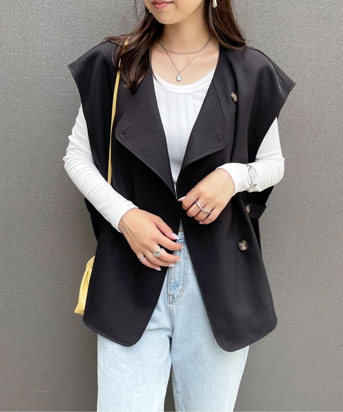 StyleSea（スタイルシー）の「ウールライクフレンチ2WAYベスト（ベスト・レディース・ブラック/アイボリー/キャメル・MEDIUM）」の4枚目の写真