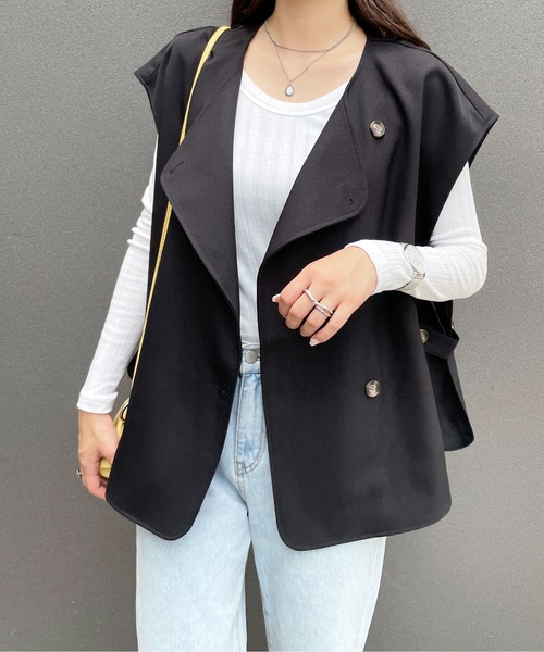 StyleSea（スタイルシー）の「ウールライクフレンチ2WAYベスト（ベスト・レディース・ブラック/アイボリー/キャメル・MEDIUM）」の20枚目の写真