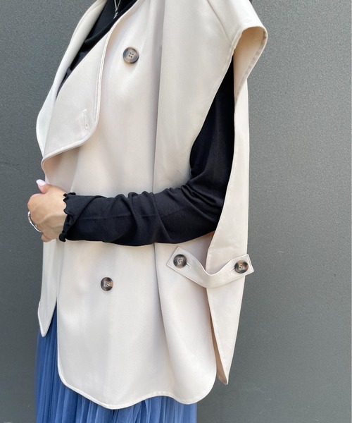 StyleSea（スタイルシー）の「ウールライクフレンチ2WAYベスト（ベスト・レディース・ブラック/アイボリー/キャメル・MEDIUM）」の6枚目の写真