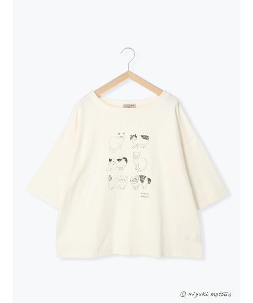 Samansa Mos2（サマンサ モスモス）の「【miyuki matsuoXSamansaMos2】プリント7分袖T（Tシャツ/カットソー・レディース・グリーン/マスタード/チャコール/キナリ・ﾌﾘ-）」の2枚目の写真