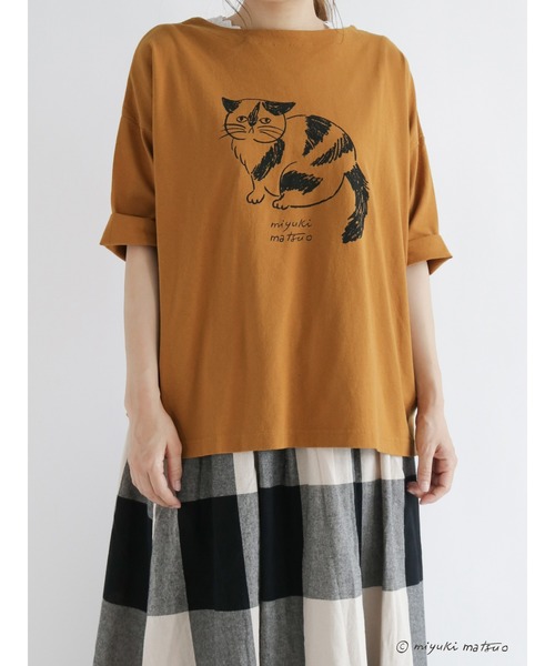 Samansa Mos2（サマンサ モスモス）の「【miyuki matsuoXSamansaMos2】プリント7分袖T（Tシャツ/カットソー・レディース・グリーン/マスタード/チャコール/キナリ・ﾌﾘ-）」の4枚目の写真