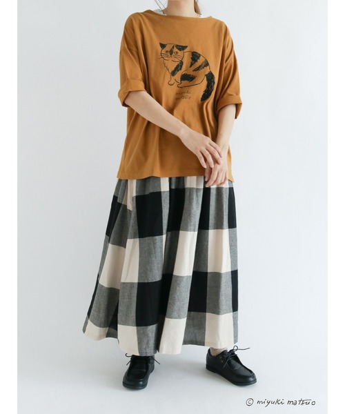 Samansa Mos2（サマンサ モスモス）の「【miyuki matsuoXSamansaMos2】プリント7分袖T（Tシャツ/カットソー・レディース・グリーン/マスタード/チャコール/キナリ・ﾌﾘ-）」の5枚目の写真