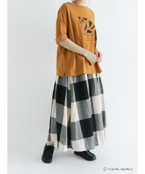 Samansa Mos2（サマンサ モスモス）の「【miyuki matsuoXSamansaMos2】プリント7分袖T（Tシャツ/カットソー・レディース・グリーン/マスタード/チャコール/キナリ・ﾌﾘ-）」の6枚目の写真