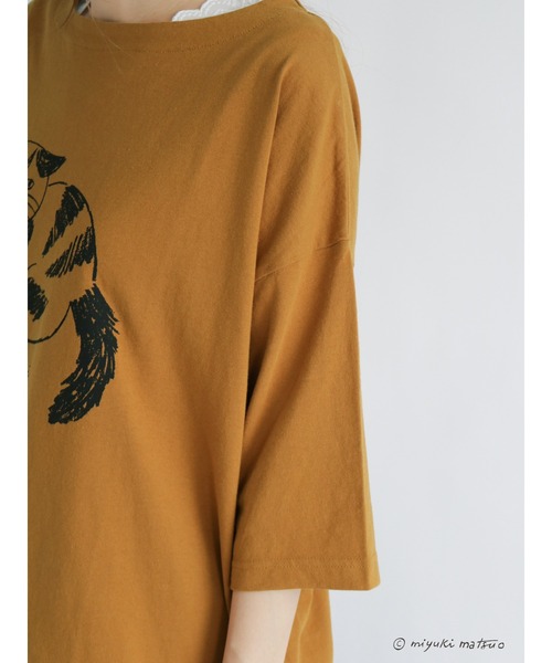 Samansa Mos2（サマンサ モスモス）の「【miyuki matsuoXSamansaMos2】プリント7分袖T（Tシャツ/カットソー・レディース・グリーン/マスタード/チャコール/キナリ・ﾌﾘ-）」の12枚目の写真