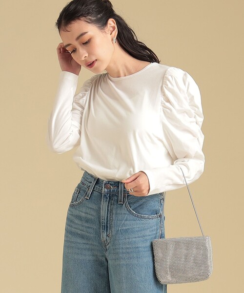 Ray BEAMS(レイビームス)の「Ray BEAMS / ギャザー ボリューム スリーブ Tシャツ(Tシャツ/カットソー・レディース・イエロー系その他5/ホワイト/ブラック・ONE SIZE)」の5枚目の写真