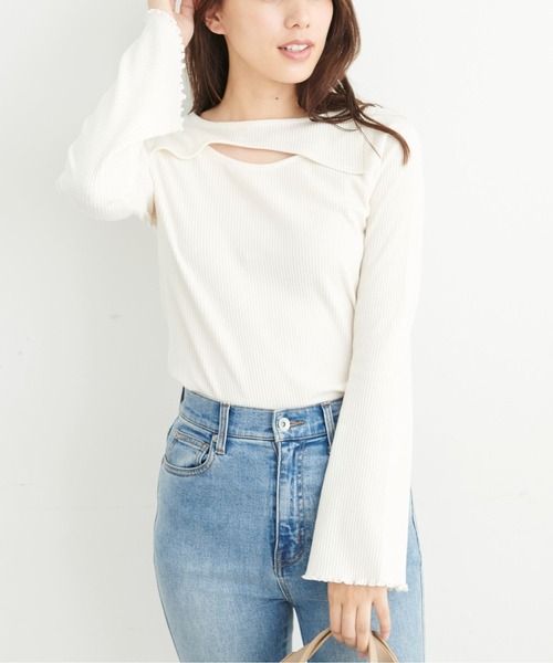 FREE'S MART（フリーズマート）の「◆三角テレコ前後2Wayフレアスリーブカットソー（Tシャツ/カットソー・レディース・ブルー/ホワイト/ブラック・FREE）」の14枚目の写真