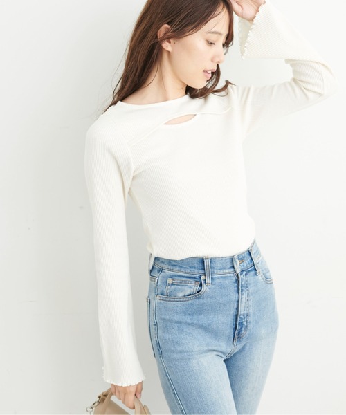 FREE'S MART（フリーズマート）の「◆三角テレコ前後2Wayフレアスリーブカットソー（Tシャツ/カットソー・レディース・ブルー/ホワイト/ブラック・FREE）」の5枚目の写真