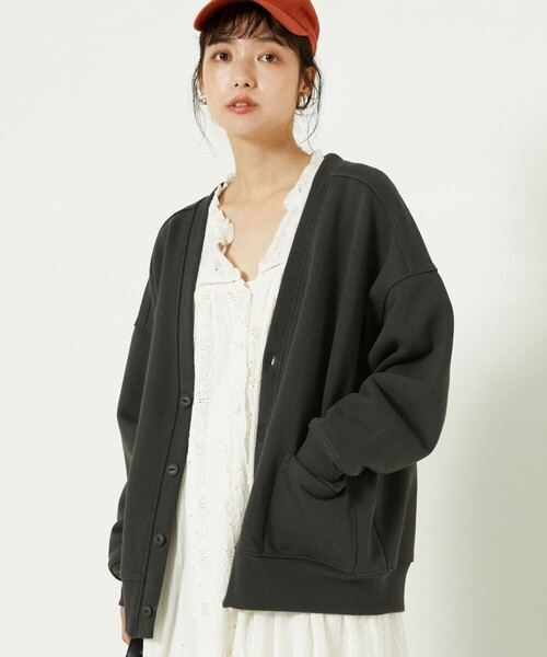 FREAK'S STORE(フリークスストア)の「HEAVYスウェットVネックカーディガン(カーディガン/ボレロ・レディース・チャコールグレー/パープル/ナチュラル/グリーン・フリ-)」の1枚目の写真