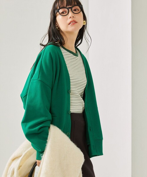 FREAK'S STORE(フリークスストア)の「HEAVYスウェットVネックカーディガン(カーディガン/ボレロ・レディース・チャコールグレー/パープル/ナチュラル/グリーン・フリ-)」の6枚目の写真