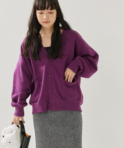 FREAK'S STORE(フリークスストア)の「HEAVYスウェットVネックカーディガン(カーディガン/ボレロ・レディース・チャコールグレー/パープル/ナチュラル/グリーン・フリ-)」の10枚目の写真