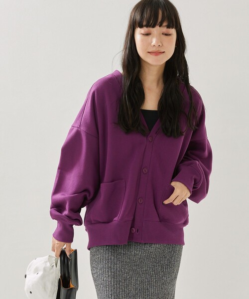 FREAK'S STORE(フリークスストア)の「HEAVYスウェットVネックカーディガン(カーディガン/ボレロ・レディース・チャコールグレー/パープル/ナチュラル/グリーン・フリ-)」の11枚目の写真
