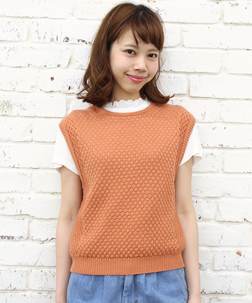 Kastane(カスタネ)の「【Kastane】KNITベストSET(ニット/セーター・レディース・オフホワイト/グレー/オレンジ/ライトグリーン・FREE)」の4枚目の写真