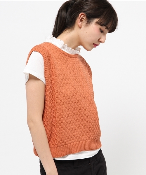 Kastane(カスタネ)の「【Kastane】KNITベストSET(ニット/セーター・レディース・オフホワイト/グレー/オレンジ/ライトグリーン・FREE)」の5枚目の写真