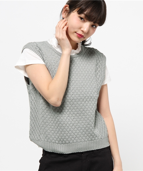 Kastane(カスタネ)の「【Kastane】KNITベストSET(ニット/セーター・レディース・オフホワイト/グレー/オレンジ/ライトグリーン・FREE)」の3枚目の写真