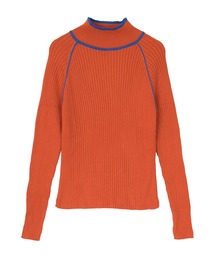 ハイネック配色ラインリブニット