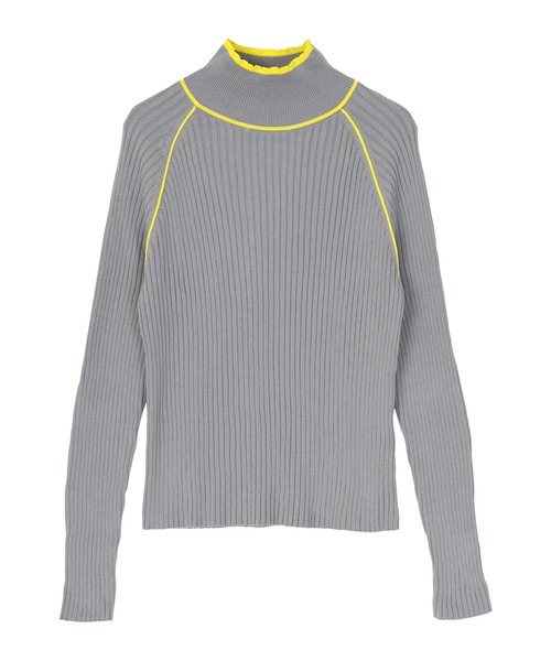 miette（ミエット）の「ハイネック配色ラインリブニット（ニット/セーター・レディース・ライトグレー/オレンジ/グリーン/ブルー・FREE）」の2枚目の写真