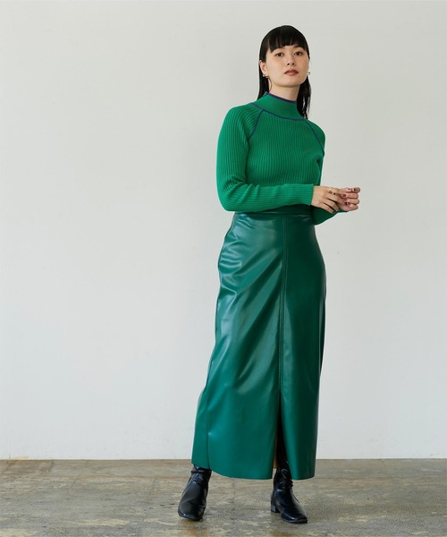 miette（ミエット）の「ハイネック配色ラインリブニット（ニット/セーター・レディース・ライトグレー/オレンジ/グリーン/ブルー・FREE）」の18枚目の写真