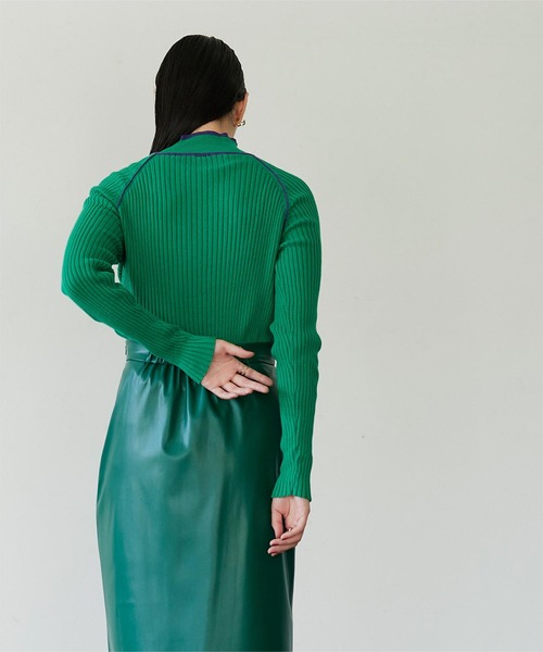 miette（ミエット）の「ハイネック配色ラインリブニット（ニット/セーター・レディース・ライトグレー/オレンジ/グリーン/ブルー・FREE）」の20枚目の写真