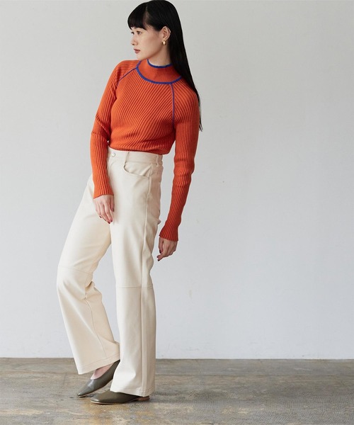 miette（ミエット）の「ハイネック配色ラインリブニット（ニット/セーター・レディース・ライトグレー/オレンジ/グリーン/ブルー・FREE）」の10枚目の写真