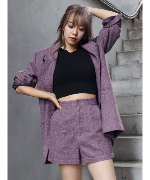 EVRIS（エヴリス）の「ツイードショートパンツ【セットアップ着用可能】（その他パンツ・レディース・ブラック/パープル/ブラウン・SMALL/MEDIUM）」の5枚目の写真