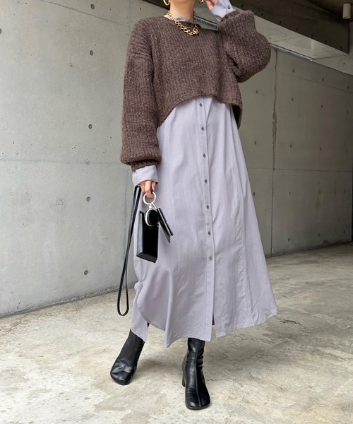 DouDou（ドゥドゥ）の「ショート丈ニット＋ワンピースセット（ワンピース・レディース・ブラウン/グレイッシュベージュ・FREE）」の12枚目の写真