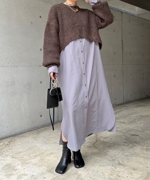 DouDou（ドゥドゥ）の「ショート丈ニット＋ワンピースセット（ワンピース・レディース・ブラウン/グレイッシュベージュ・FREE）」の13枚目の写真