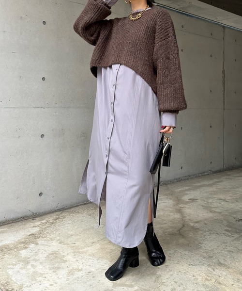 DouDou（ドゥドゥ）の「ショート丈ニット＋ワンピースセット（ワンピース・レディース・ブラウン/グレイッシュベージュ・FREE）」の14枚目の写真