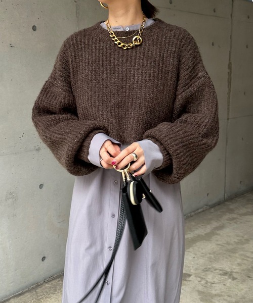 DouDou（ドゥドゥ）の「ショート丈ニット＋ワンピースセット（ワンピース・レディース・ブラウン/グレイッシュベージュ・FREE）」の16枚目の写真