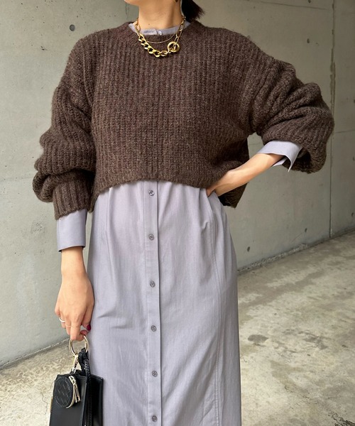 DouDou（ドゥドゥ）の「ショート丈ニット＋ワンピースセット（ワンピース・レディース・ブラウン/グレイッシュベージュ・FREE）」の19枚目の写真