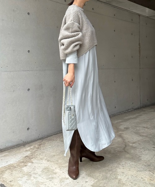 DouDou（ドゥドゥ）の「ショート丈ニット＋ワンピースセット（ワンピース・レディース・ブラウン/グレイッシュベージュ・FREE）」の6枚目の写真