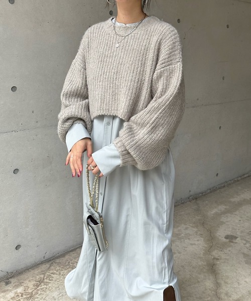 DouDou（ドゥドゥ）の「ショート丈ニット＋ワンピースセット（ワンピース・レディース・ブラウン/グレイッシュベージュ・FREE）」の10枚目の写真