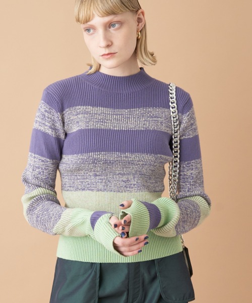 Solace(ソレイス)の「マルチボーダーハイネックニット(ニット/セーター・レディース・ブルー/ブラック/パープル/ミント・FREE)」の7枚目の写真