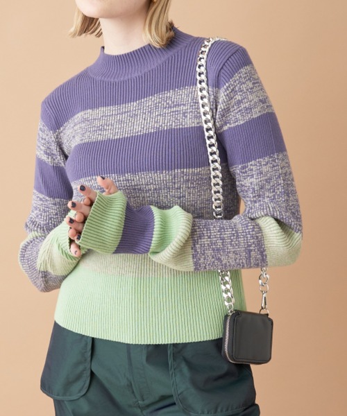 Solace(ソレイス)の「マルチボーダーハイネックニット(ニット/セーター・レディース・ブルー/ブラック/パープル/ミント・FREE)」の17枚目の写真