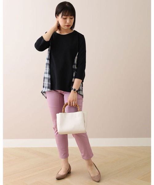 BELLUNA PLUS(ベルーナ)の「バックチェック柄切替プルオーバー(Tシャツ/カットソー・レディース・ネイビー系/ブラック系・MEDIUM/LARGE/X-LARGE)」の6枚目の写真