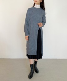 スリット入りロングナローニットワンピース
