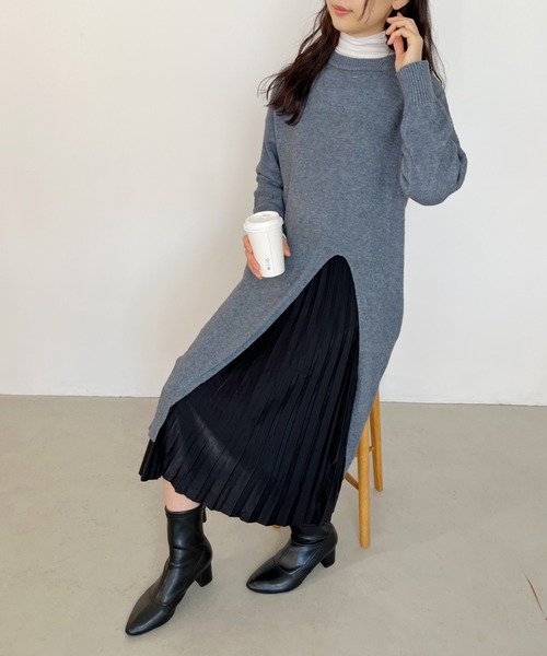 H.Warren(エイチウォーレン)の「スリット入りロングナローニットワンピース(ワンピース・レディース・グレー/ブラック/ホワイト・FREE)」の14枚目の写真