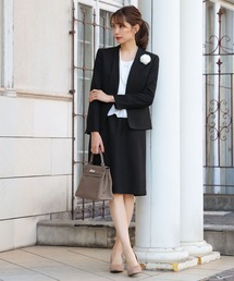 Flolia（フロリア）の「【4点セット】カラーレスジャケット・ブラウス・ドッキングワンピース・テーパードパンツ セットアップ スーツ フォーマル セレモニー 卒業式 卒園式 入学式 入園式 ママスーツ ビジネス 七五三（スーツセット・レディース）」