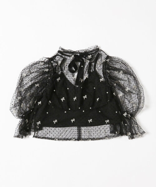Ray BEAMS（レイビームス）の「sister jane / Twirl Embroidered Bow Top（シャツ/ブラウス・レディース・ブラック・SMALL）」の6枚目の写真