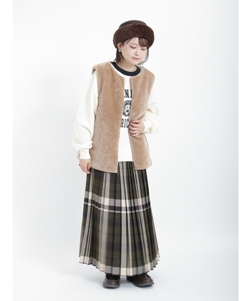 Samansa Mos2（サマンサ モスモス）の「裏起毛配色リブスウェット（Tシャツ/カットソー・レディース・ブラック/ダークブラウン/グリーン/キナリ・ﾌﾘ-）」の9枚目の写真