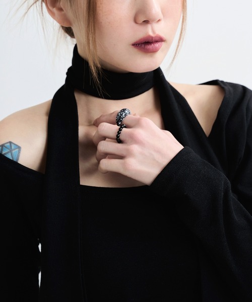 UNE MANSION（ユヌマンション）の「ラウンドシェープフェイクパール3ピースリングセット（リング・レディース・アイボリー/ブラック/ホワイト・ONE SIZE）」の13枚目の写真