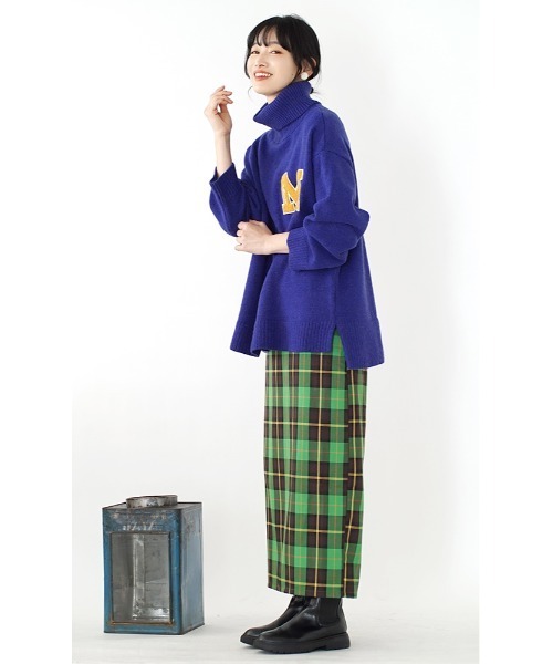 e-zakkamania stores（イーザッカマニアストアーズ）の「チェック柄 ハイウエスト Iラインスカート（スカート・レディース・ブラウン/グリーン・フリー）」の5枚目の写真