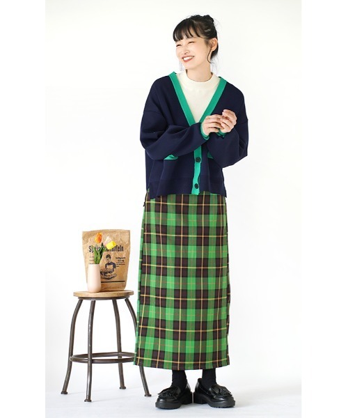 e-zakkamania stores（イーザッカマニアストアーズ）の「チェック柄 ハイウエスト Iラインスカート（スカート・レディース・ブラウン/グリーン・フリー）」の6枚目の写真