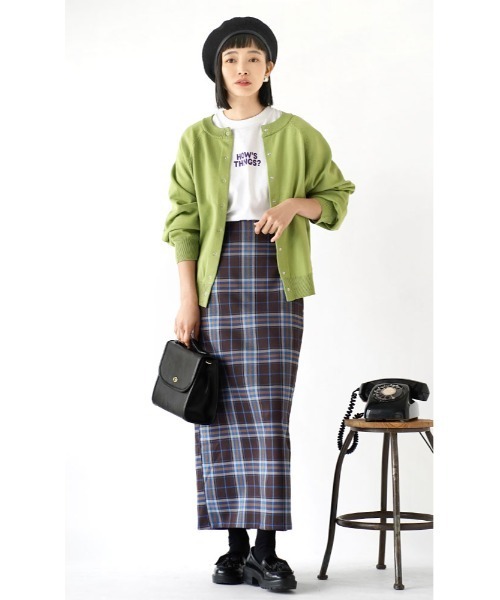 e-zakkamania stores（イーザッカマニアストアーズ）の「チェック柄 ハイウエスト Iラインスカート（スカート・レディース・ブラウン/グリーン・フリー）」の7枚目の写真