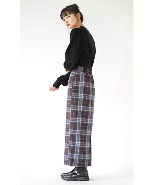 e-zakkamania stores（イーザッカマニアストアーズ）の「チェック柄 ハイウエスト Iラインスカート（スカート・レディース・ブラウン/グリーン・フリー）」の9枚目の写真