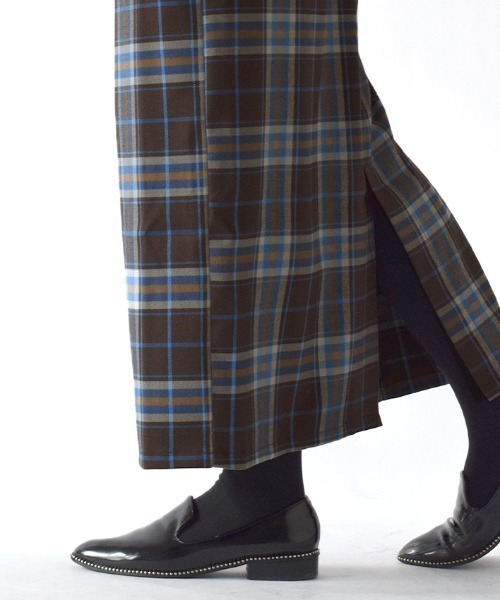 e-zakkamania stores（イーザッカマニアストアーズ）の「チェック柄 ハイウエスト Iラインスカート（スカート・レディース・ブラウン/グリーン・フリー）」の11枚目の写真