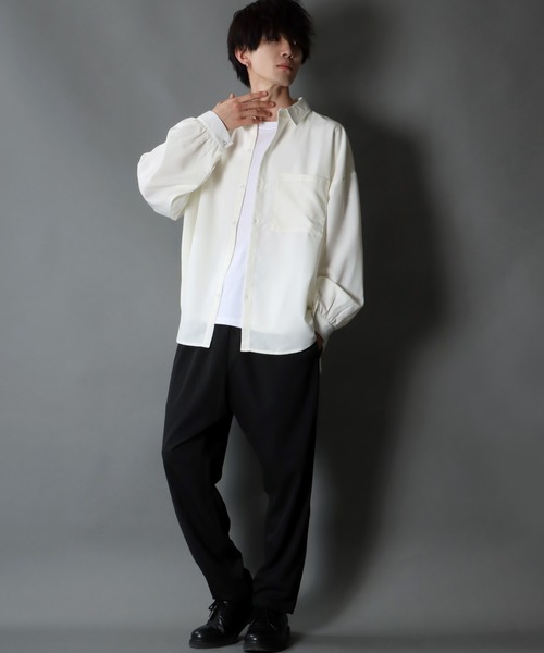 SITRY(シトリー)の「Balloon Sleeve Oversize Drop shoulder Shirt/バルーンスリーブ オーバーサイズ ドロップショルダーシャツ(シャツ/ブラウス・メンズ・モカ/ホワイト/サックスブルー/ブラック/グリーン/ベージュ・L/XL/M)」の14枚目の写真